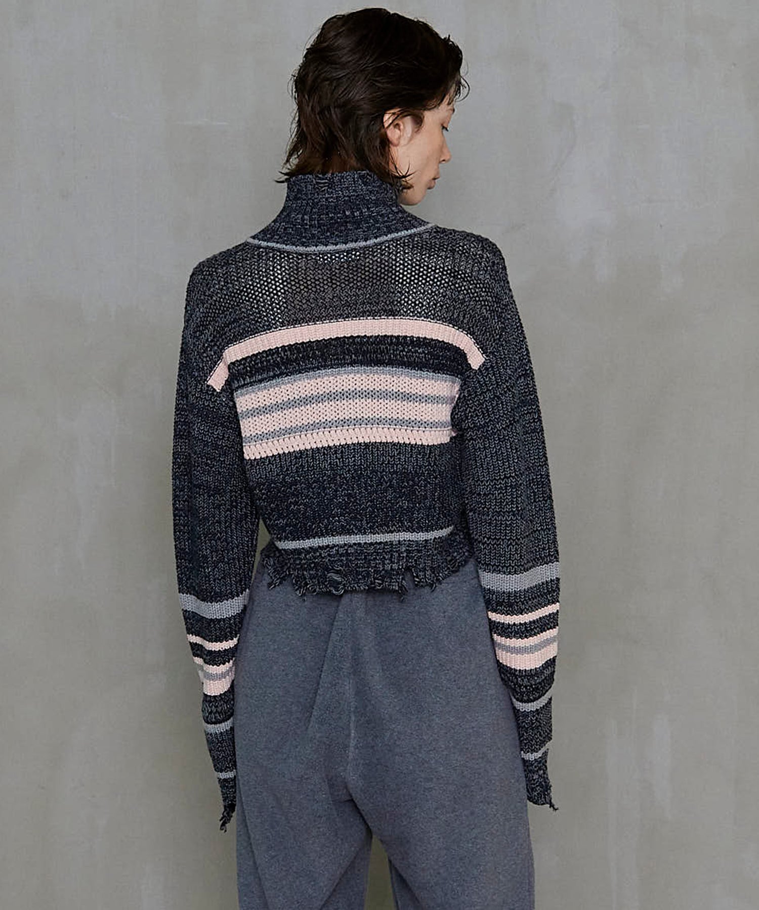 Front Zip Mesh Border Knitwear