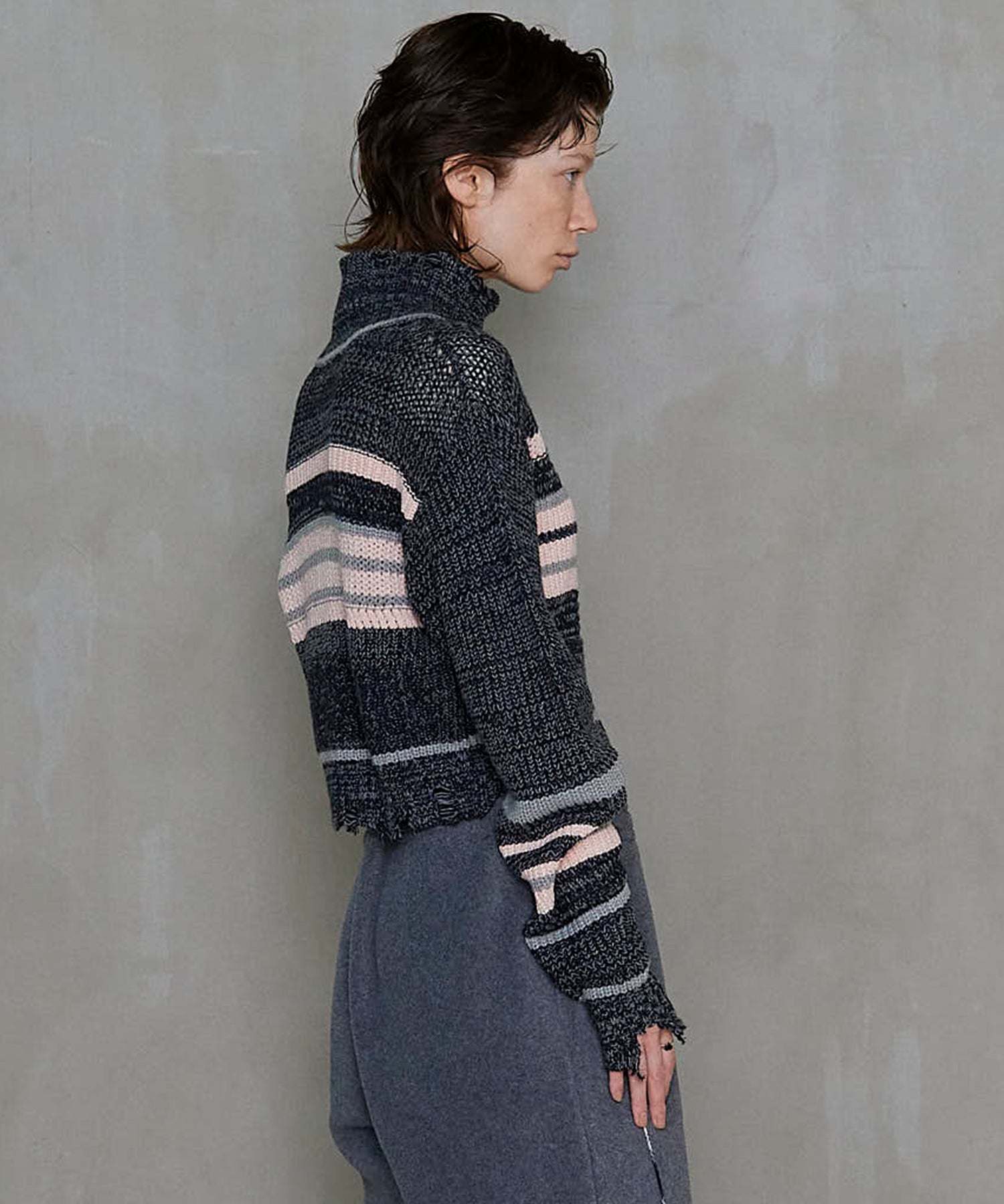 Front Zip Mesh Border Knitwear