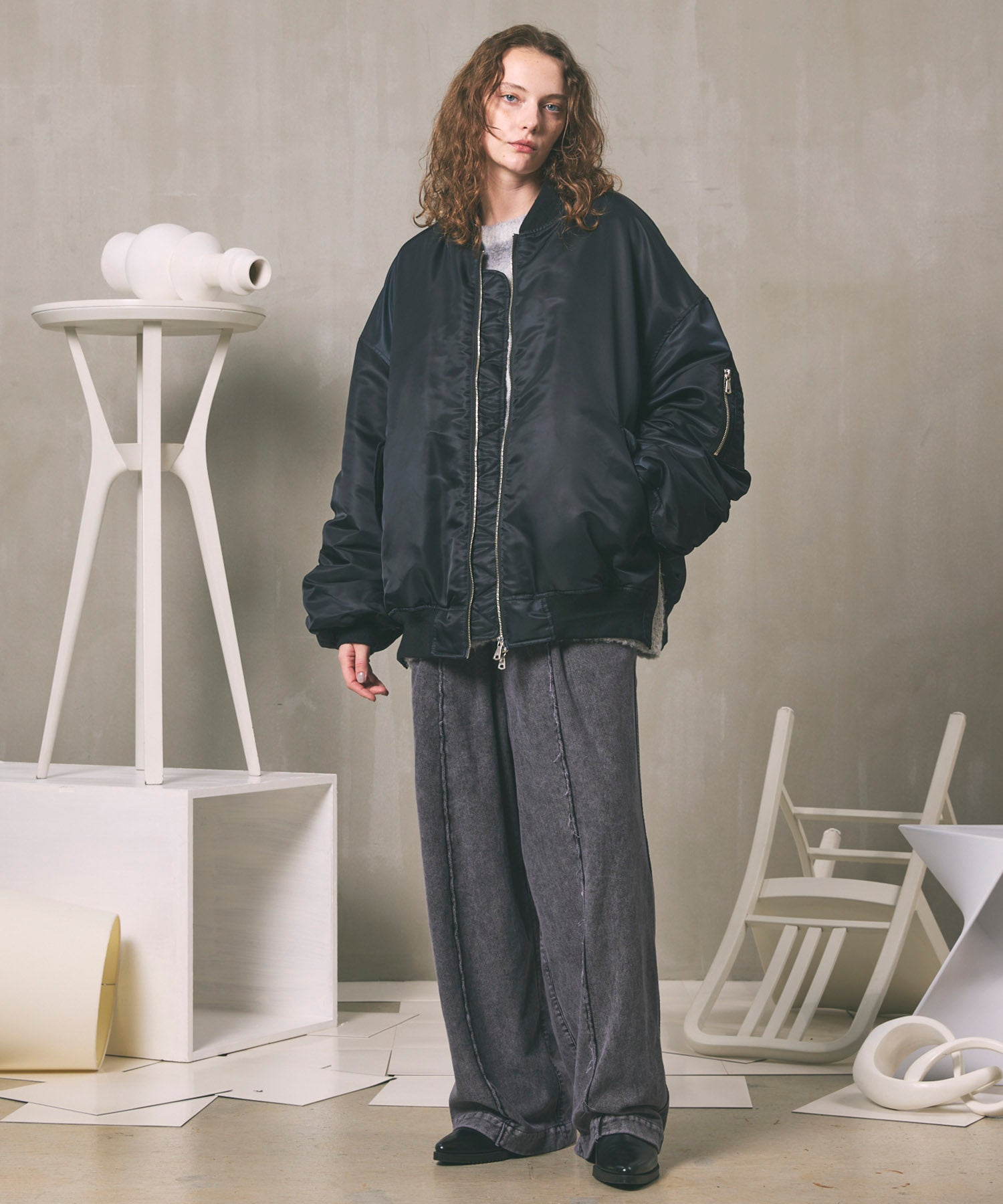 Chemical Over-Dye Heavy-Weight Sweat Pin tuck Easy Wide Pants