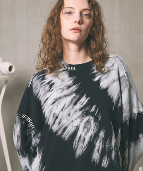 Tie-Dye Bleach Hand Embroidery Prime-Over Crew Neck Sweat Pullover