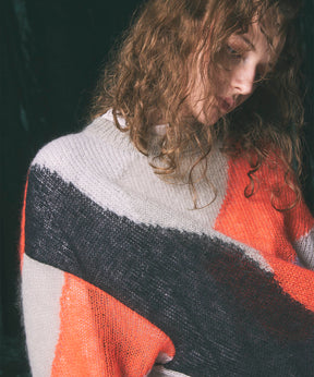 【24AW PRE-ORDER】Prime-Over Mohair Mixed Color Block Intarsia Knit Pullover