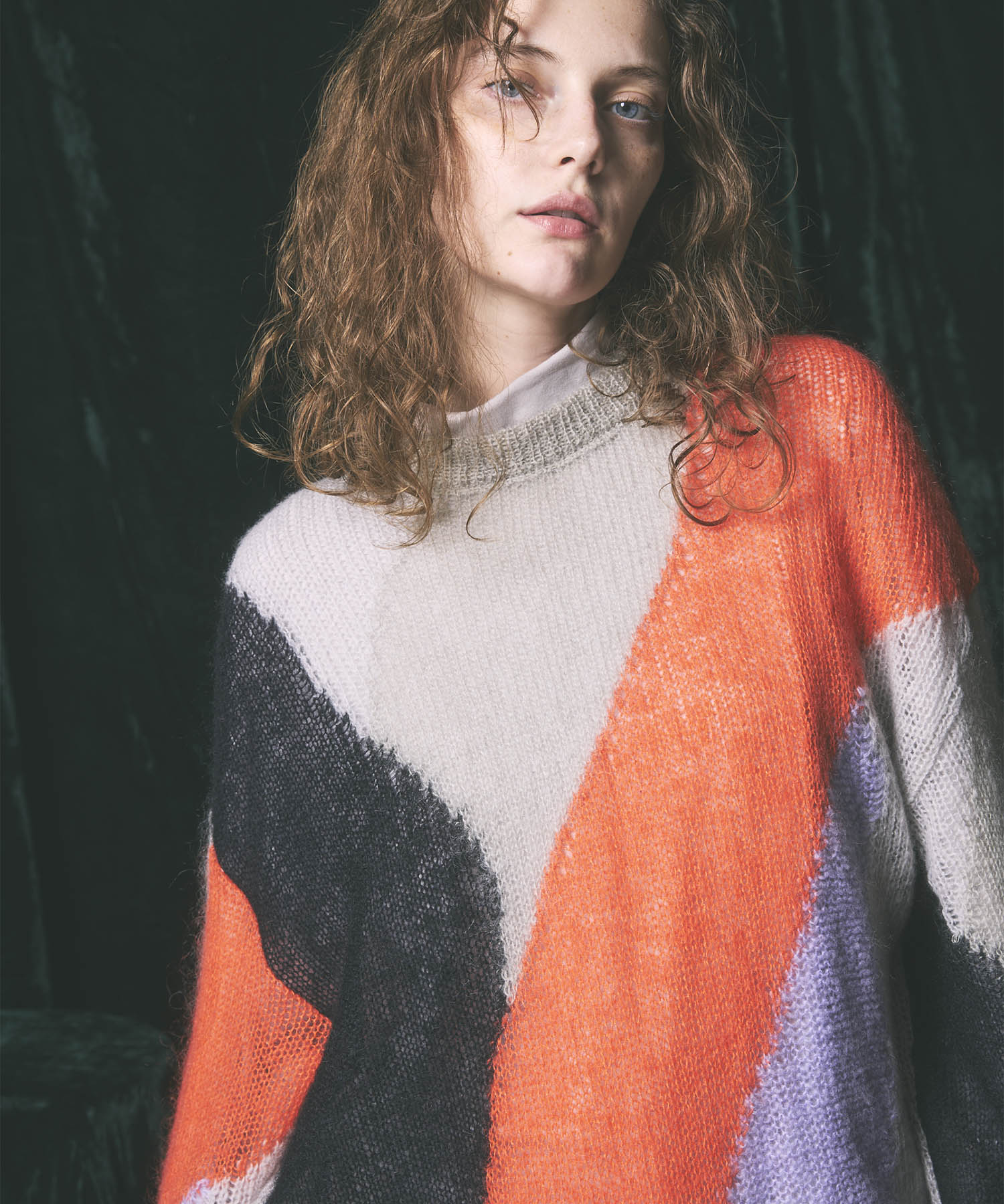 【24AW PRE-ORDER】Prime-Over Mohair Mixed Color Block Intarsia Knit Pullover