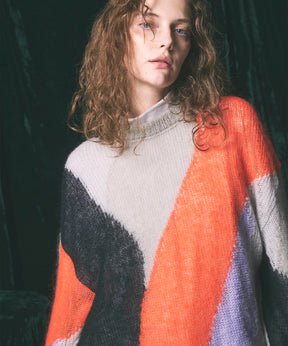 【24AW PRE-ORDER】Prime-Over Mohair Mixed Color Block Intarsia Knit Pullover