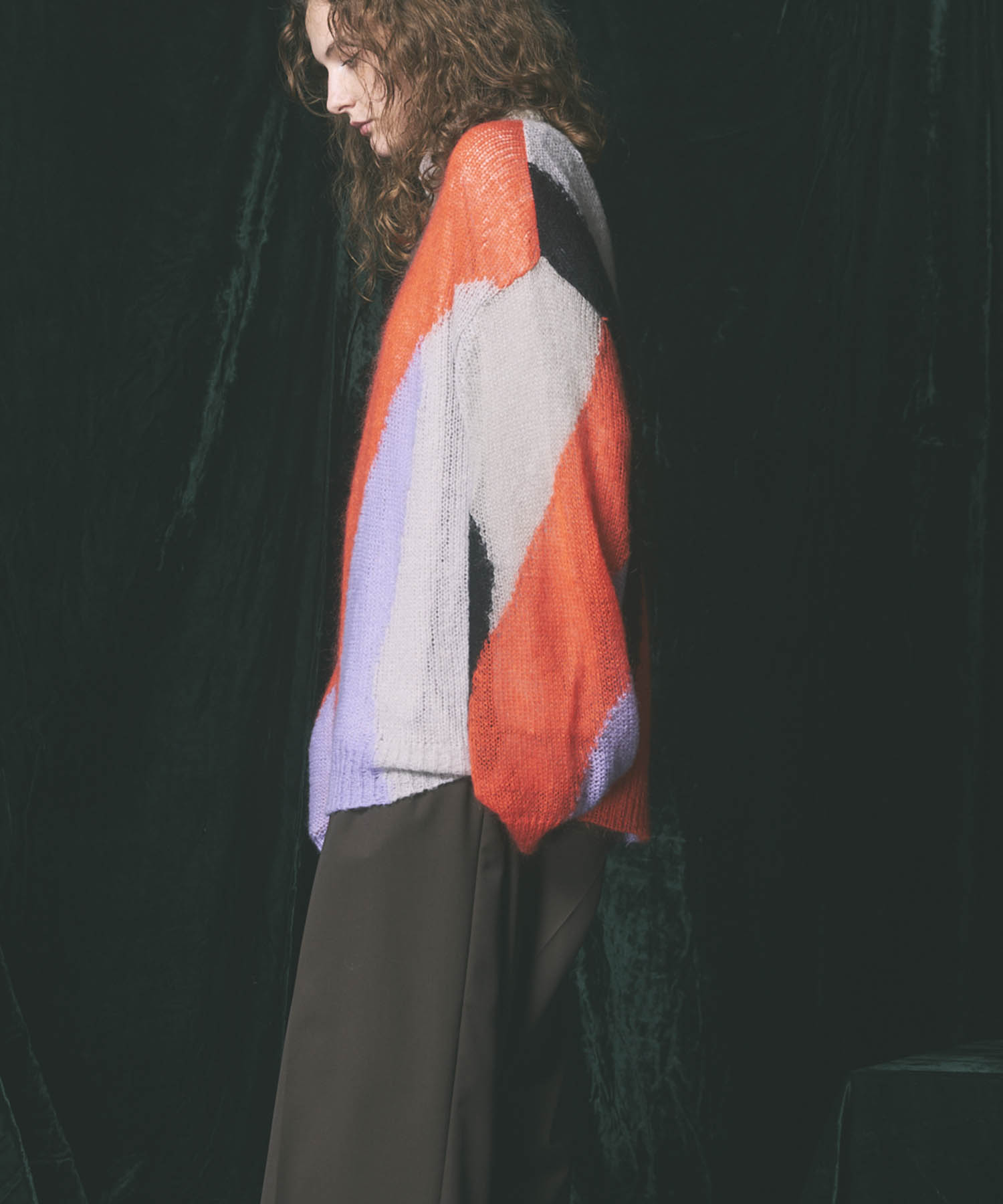 【24AW PRE-ORDER】Prime-Over Mohair Mixed Color Block Intarsia Knit Pullover