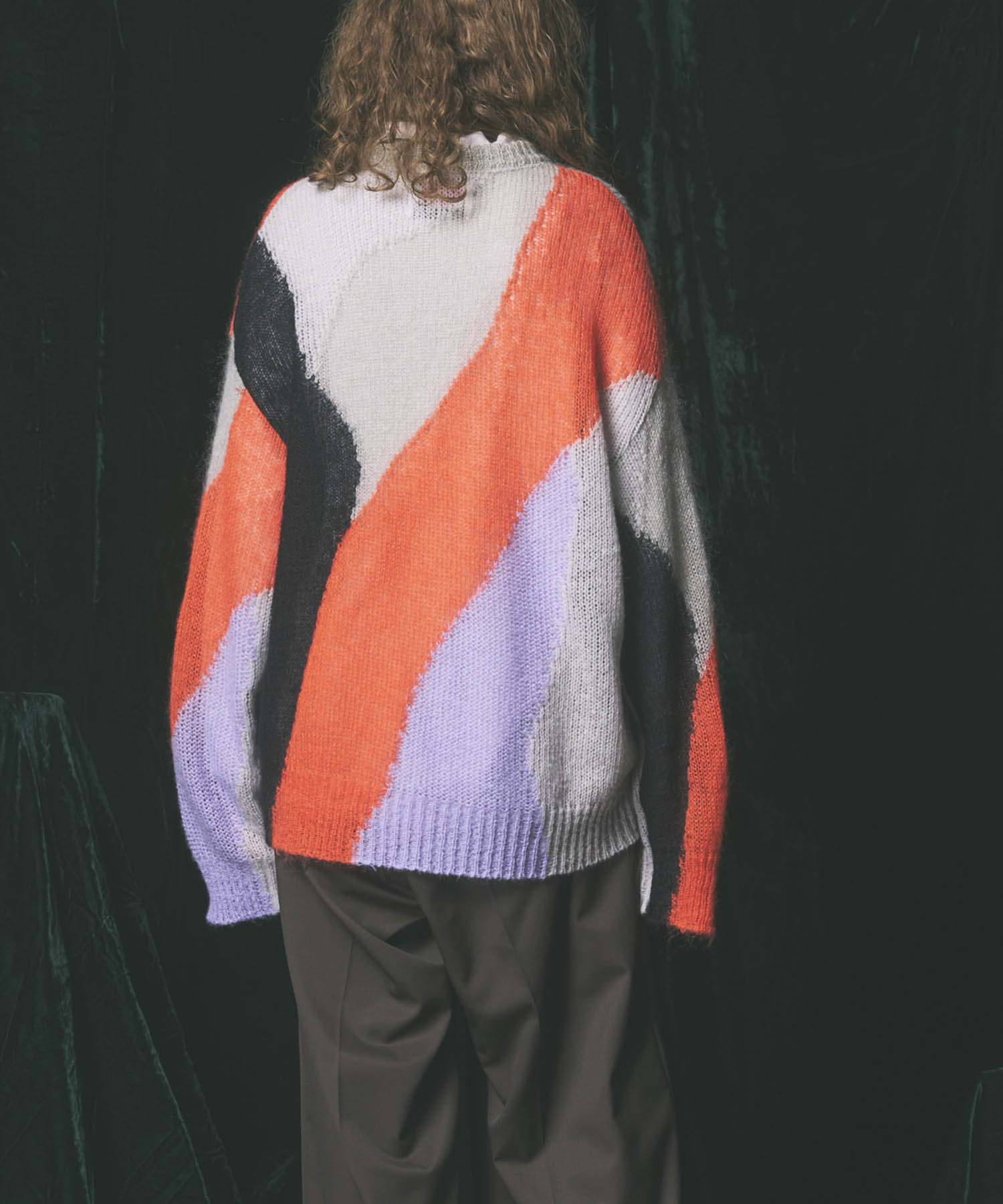 【24AW PRE-ORDER】Prime-Over Mohair Mixed Color Block Intarsia Knit Pullover