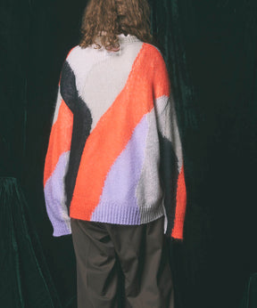 【24AW PRE-ORDER】Prime-Over Mohair Mixed Color Block Intarsia Knit Pullover