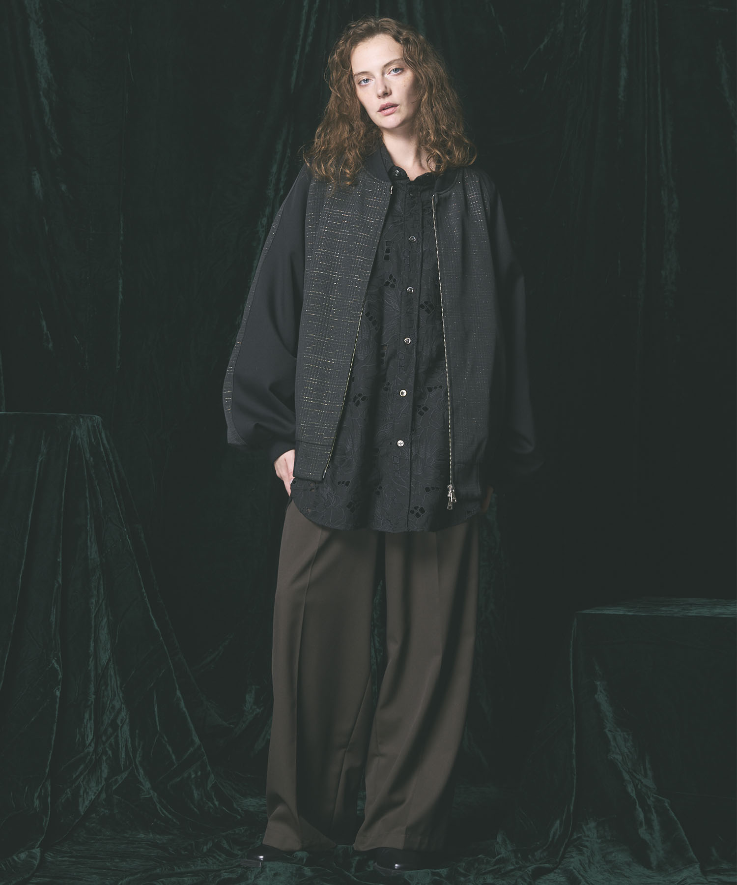 Wool Mix Continuous Tow-Tuck Wide Pants