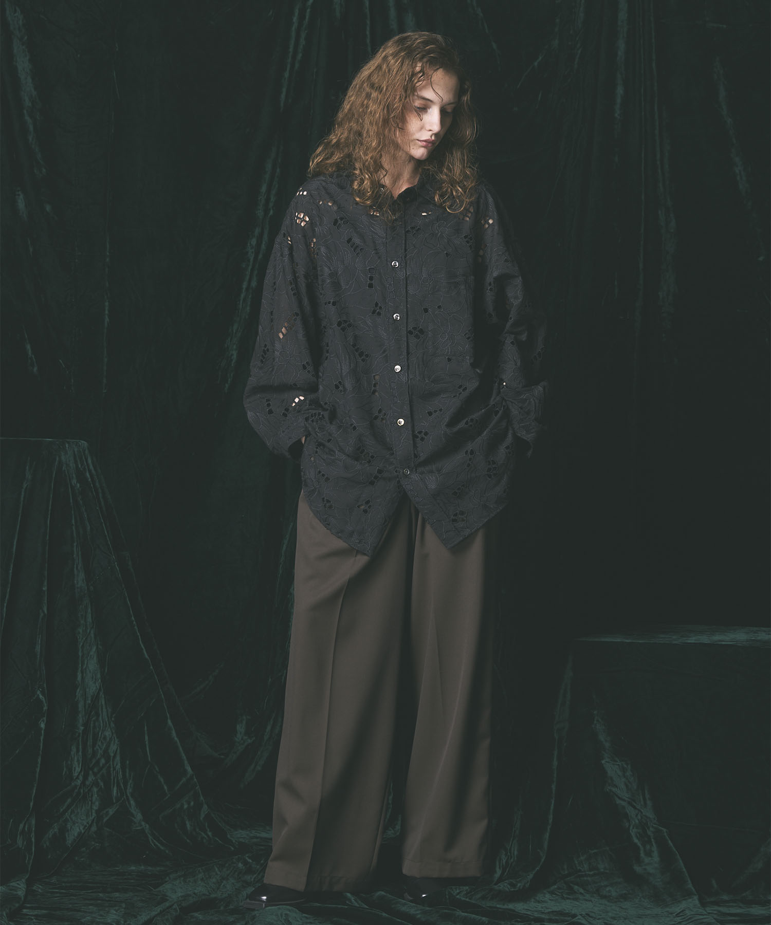 Wool Mix Continuous Tow-Tuck Wide Pants