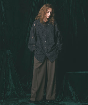 Wool Mix Continuous Tow-Tuck Wide Pants