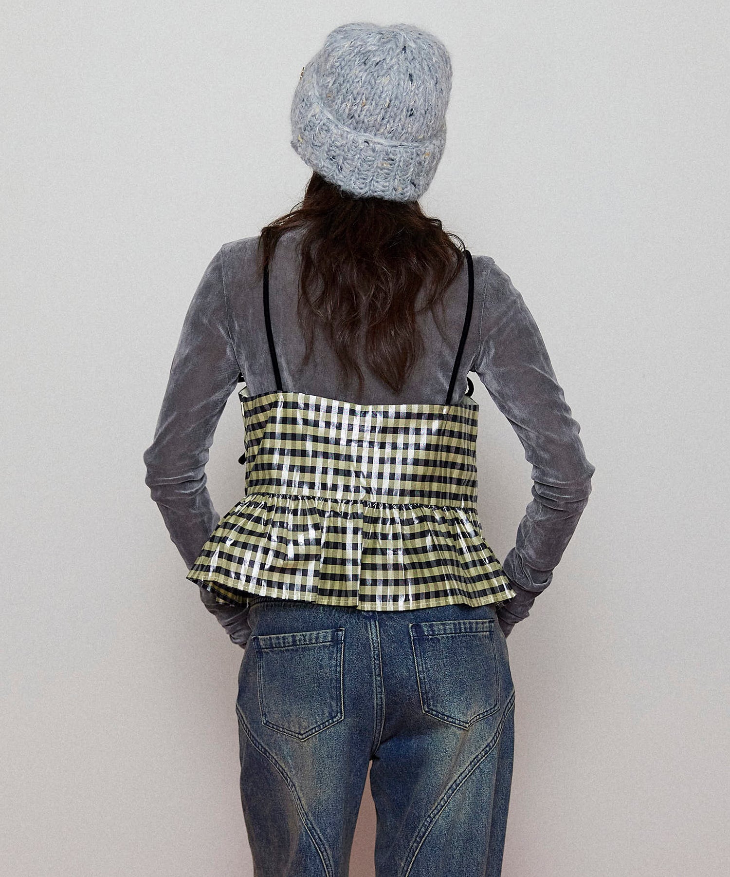 【GANNI】Shiny Check Jacquard Top