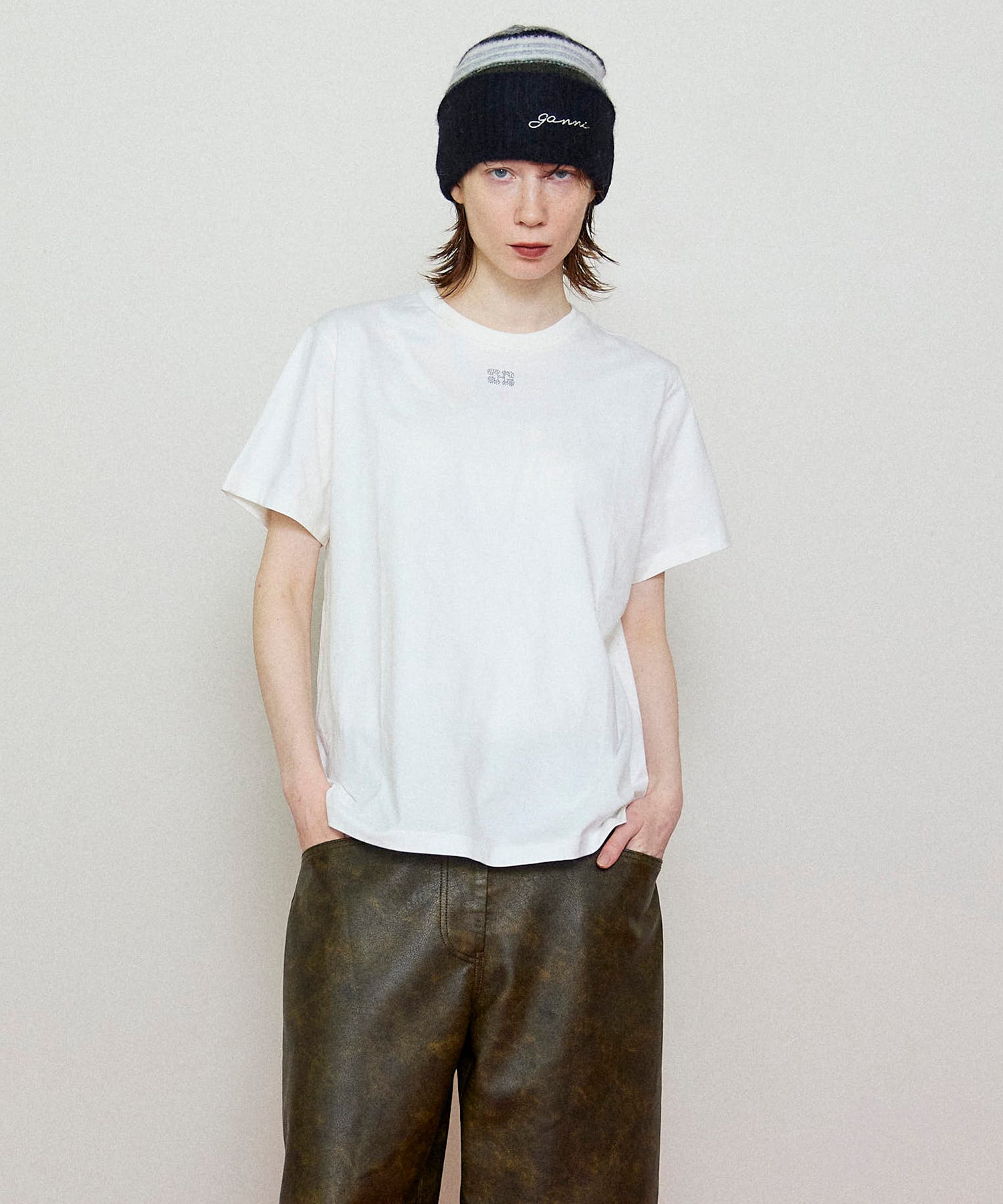 【GANNI】Basic Jersey Rhinestone Relaxed T-shirt