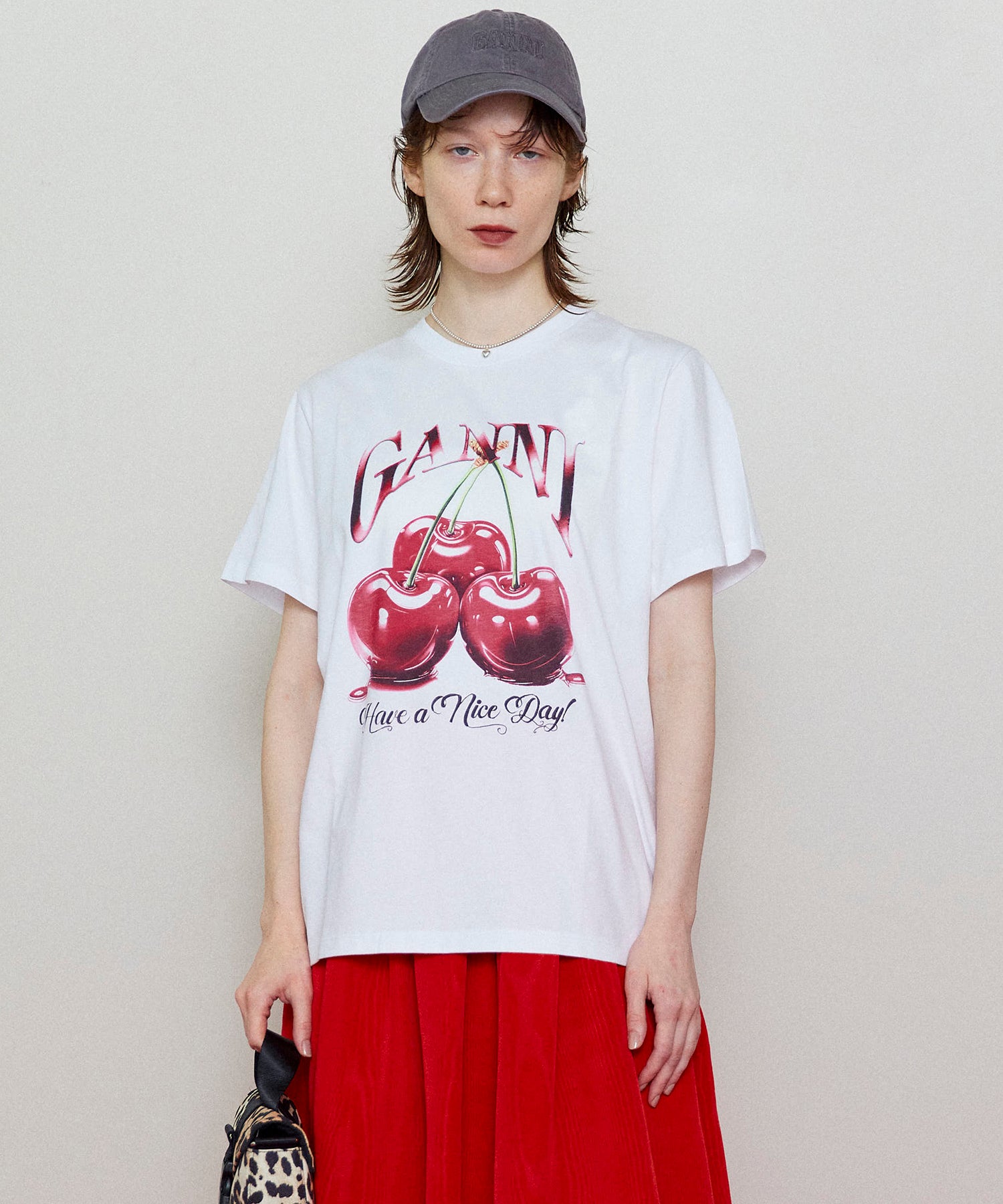 【GANNI】Basic Jersey Cherry Relaxed T-shirt