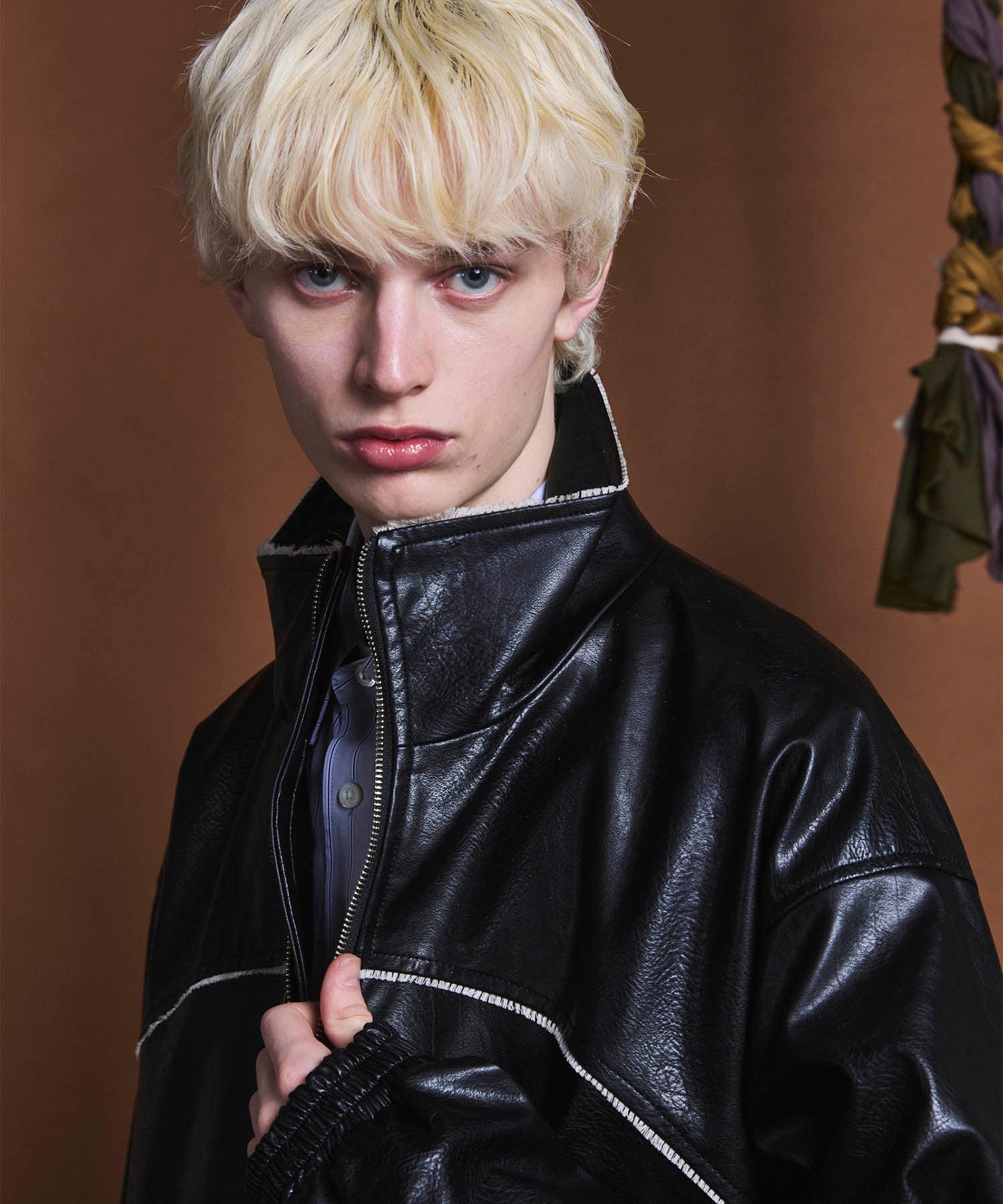 Artificial Leather Prime-Over Zip-Up Blouson