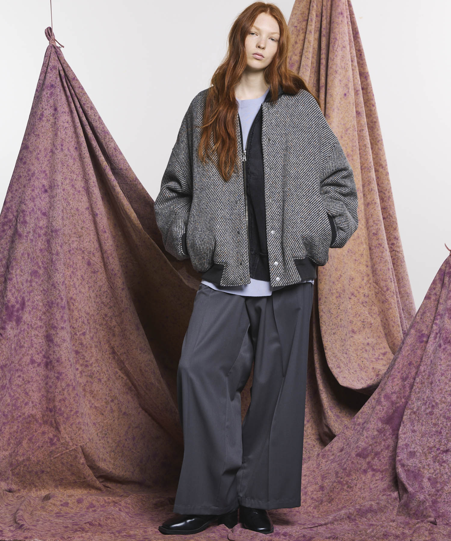 Wool Mix Continuous Tow-Tuck Wide Pants