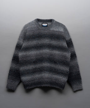 MOKOMOKO Gradation Border Prime-Over Crew Neck Knit Pullover