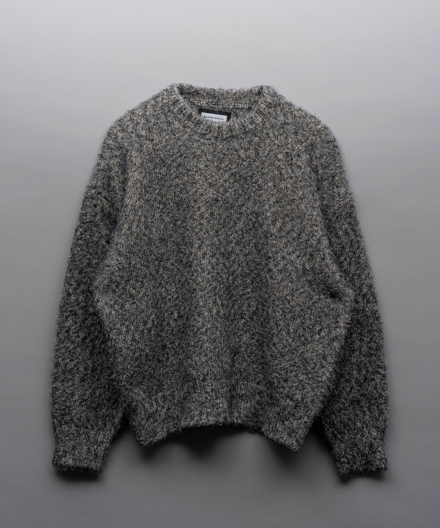 Prime-Over Mixed Color Shaggy Crew Neck Knit Pullover