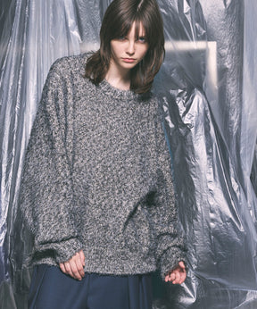 Prime-Over Mixed Color Shaggy Crew Neck Knit Pullover