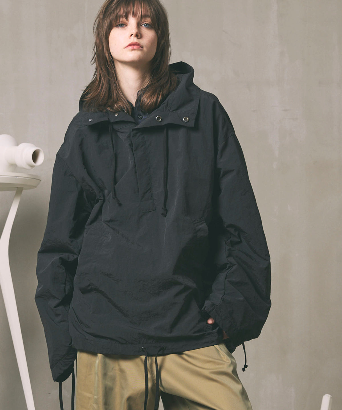 Washed Nylon Prime-Over Anorak Hoodie