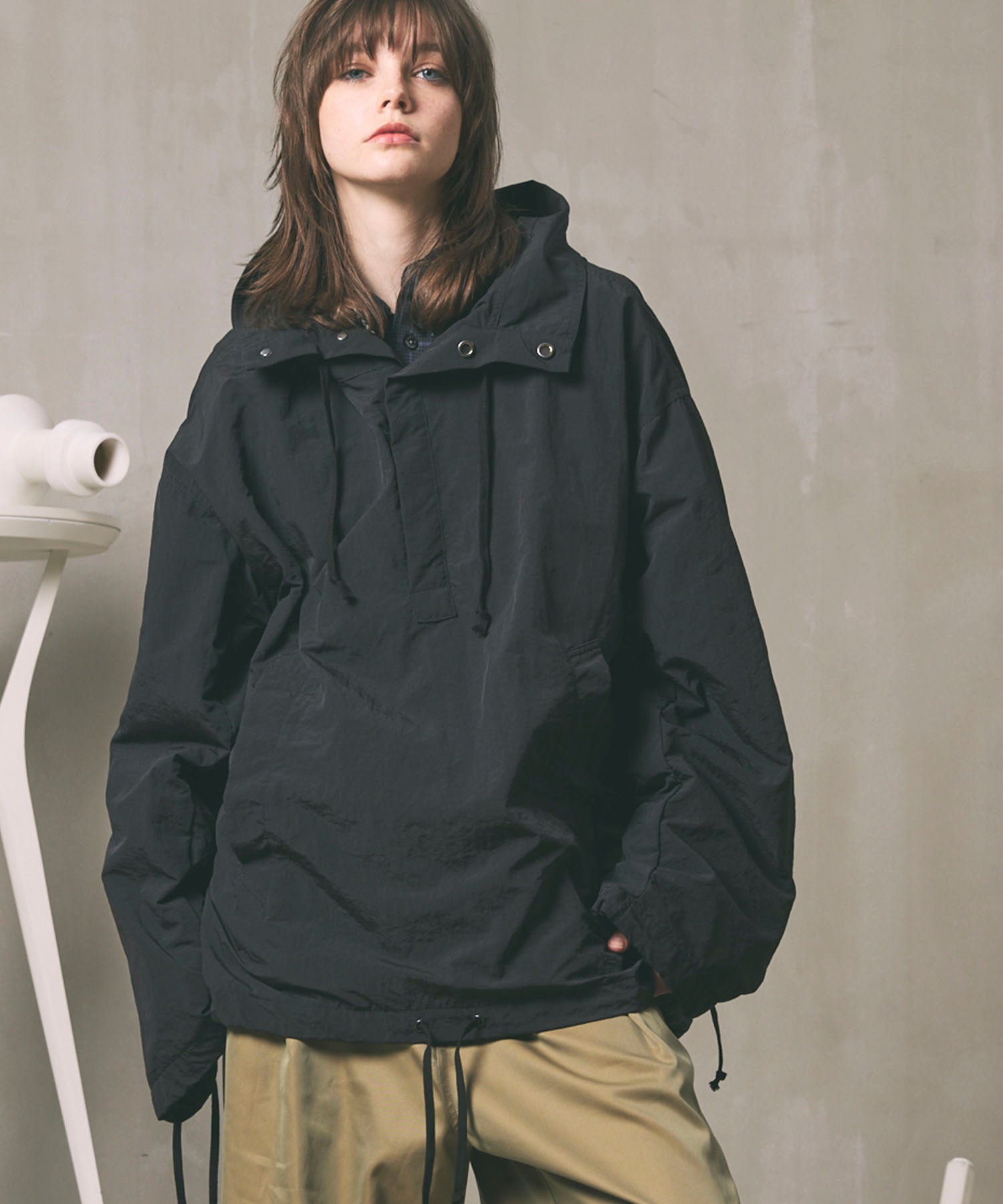 Washed Nylon Prime-Over Anorak Hoodie