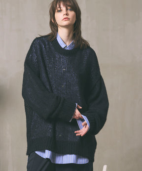 Prime-Over  Sheer Mohair Wool Knit Pullover