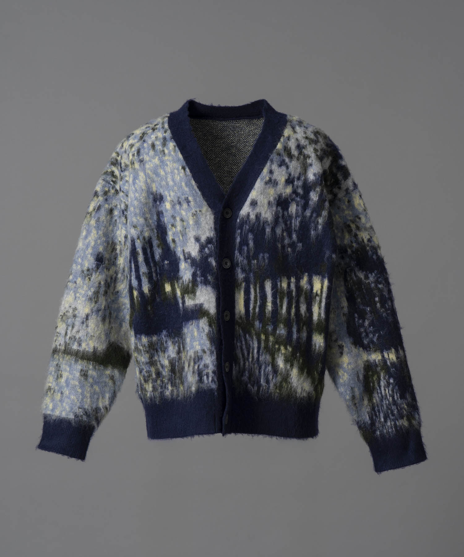 Prime-Over Landscape Painting V-Neck Knit Cardigan