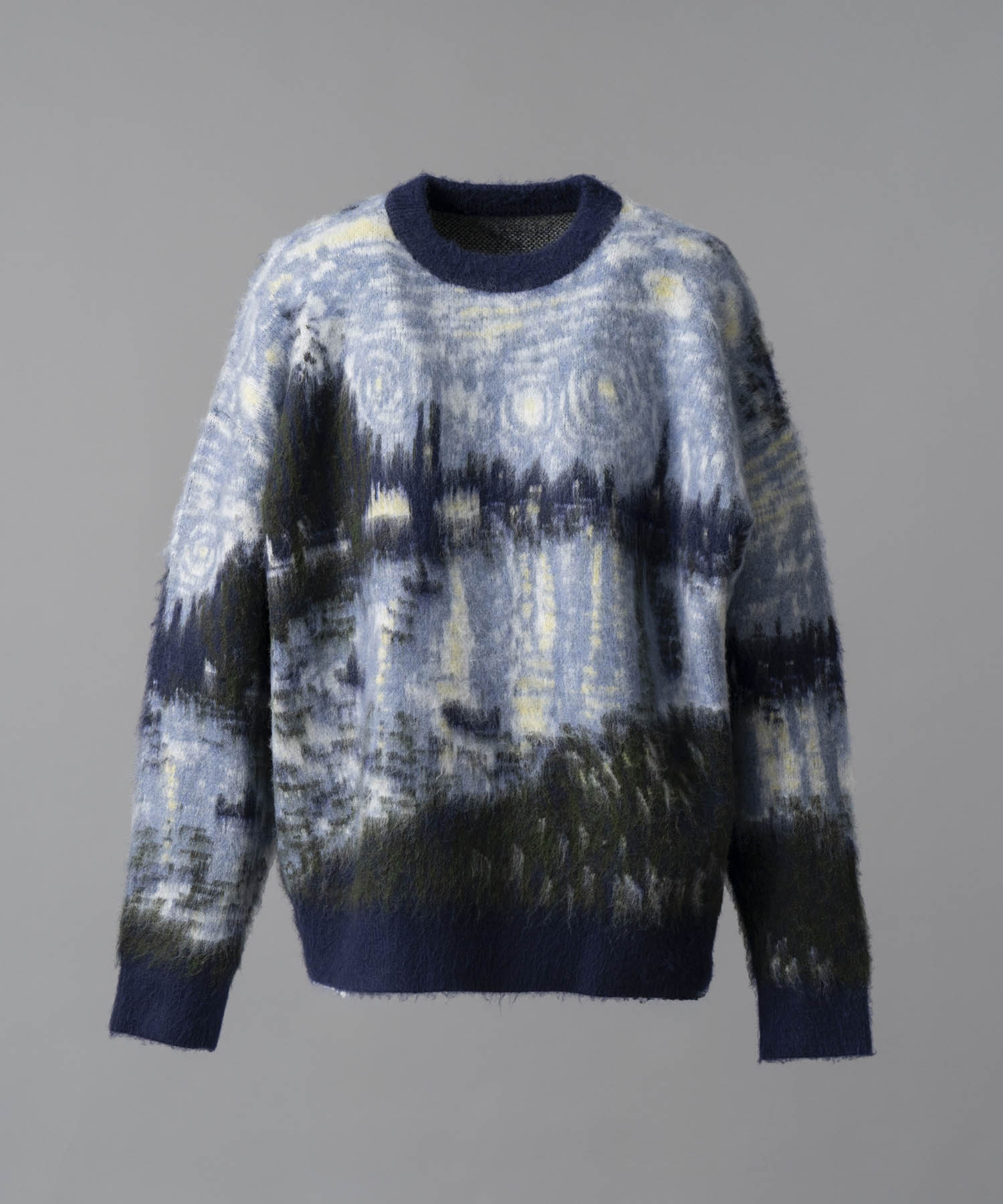 Prime-Over Landscape Painting Crew Neck Knit Pullover