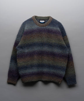 MOKOMOKO Gradation Border Prime-Over Crew Neck Knit Pullover