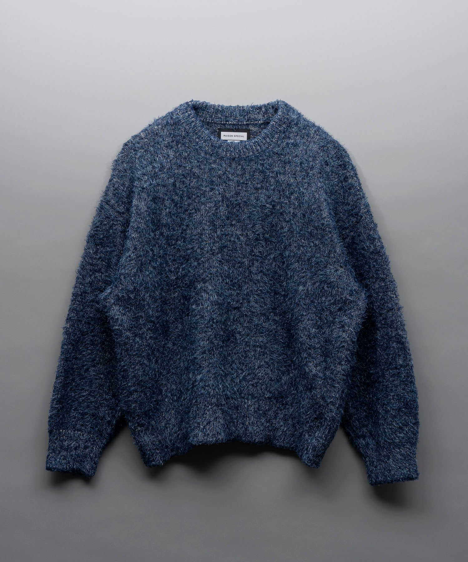 Prime-Over Mixed Color Shaggy Crew Neck Knit Pullover