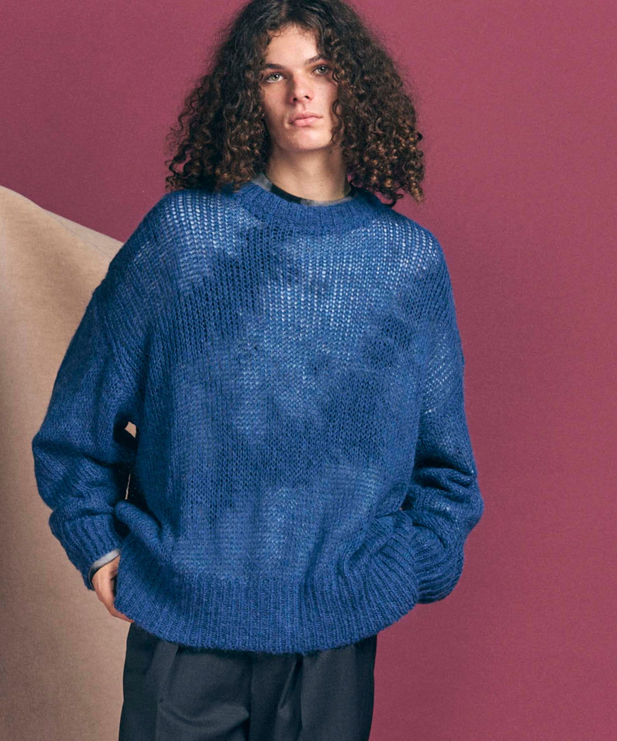 Prime-Over  Sheer Mohair Wool Knit Pullover