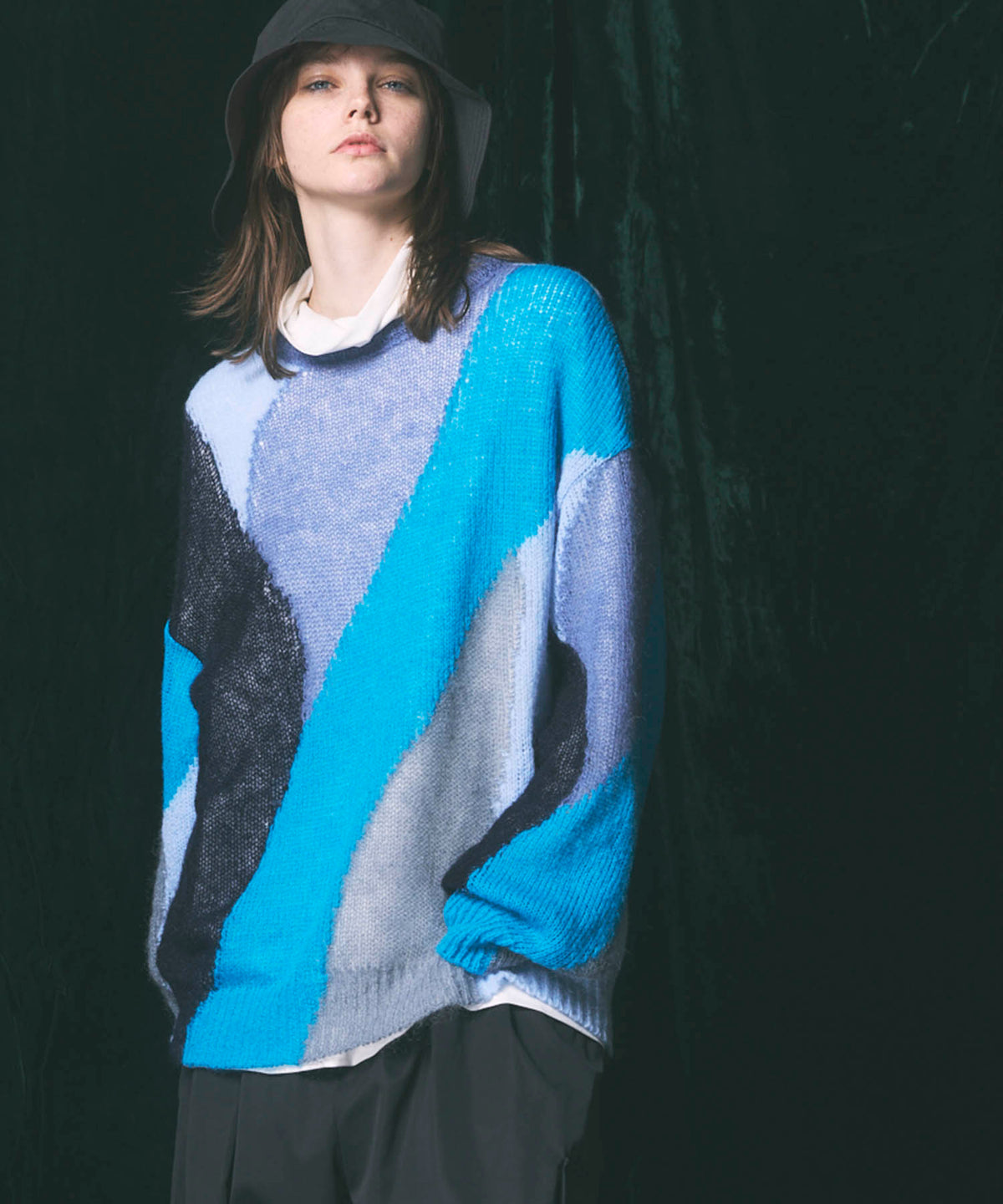 【24AW PRE-ORDER】Prime-Over Mohair Mixed Color Block Intarsia Knit Pullover