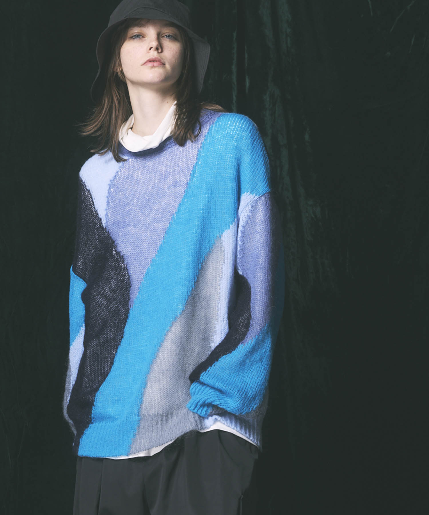 【24AW PRE-ORDER】Prime-Over Mohair Mixed Color Block Intarsia Knit Pullover