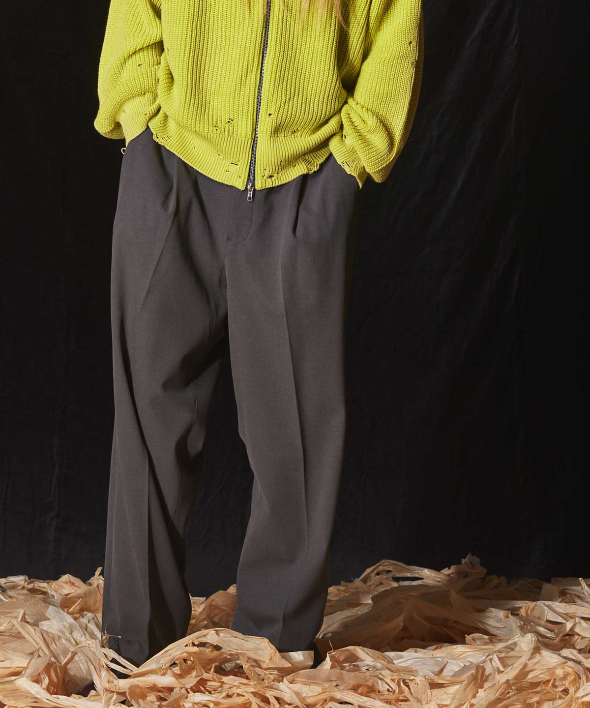 Double-Cloth One-Tuck Wide Pants