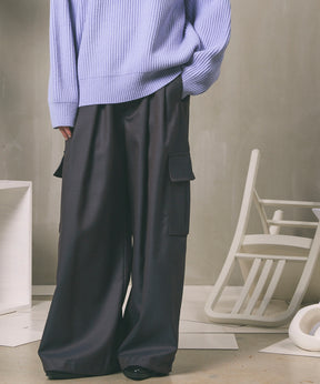 4 Colors Chambray Washable Wool Prime-Wide Cargo Pants