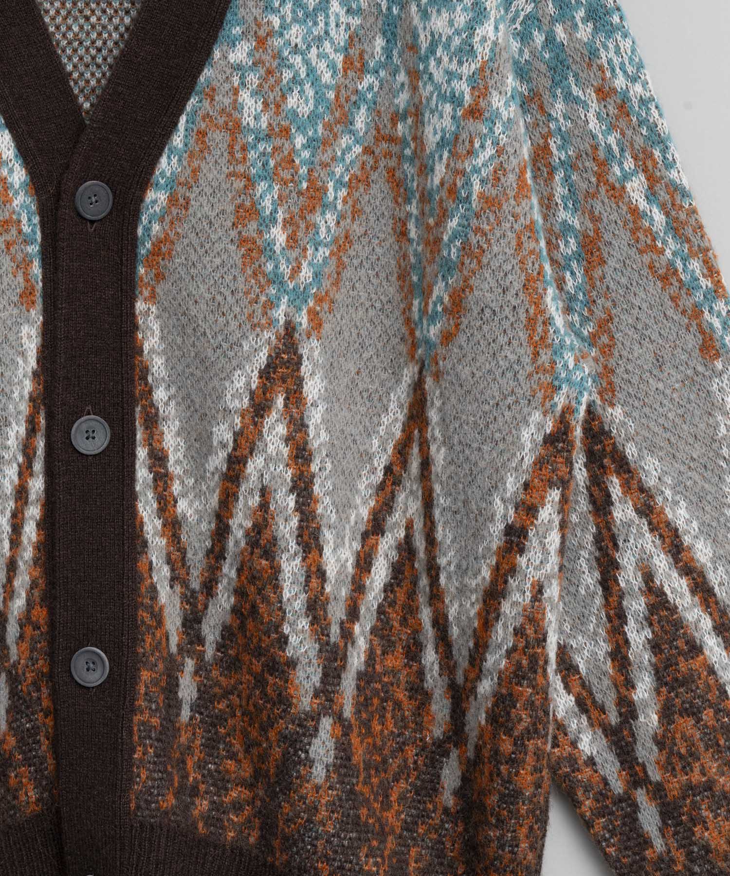 Airy Mohair Argyle Prime-Over V-Neck Knit Cardigan