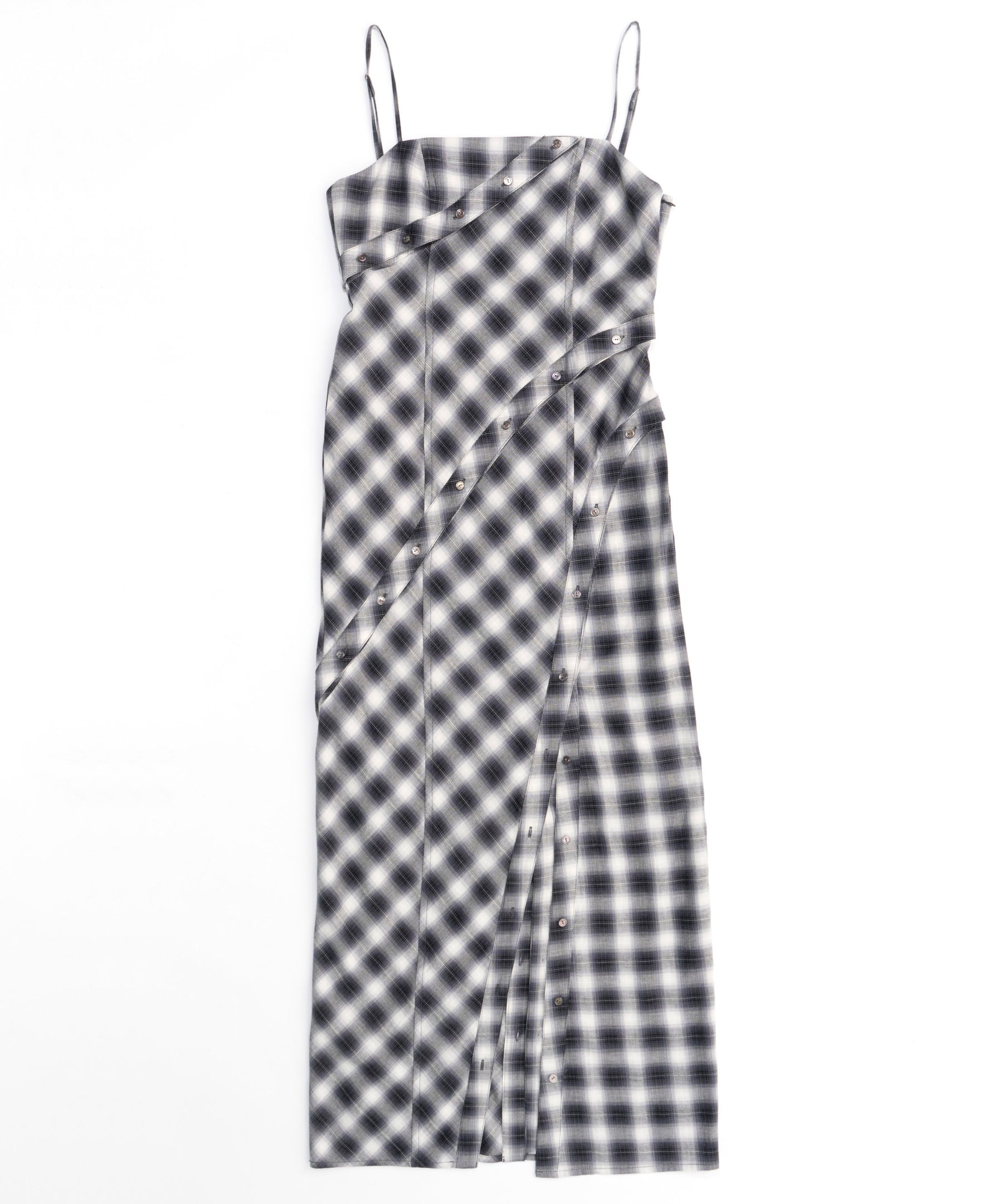 Button Slit Checkered Camisole Maxidresses