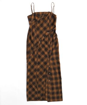 Button Slit Checkered Camisole Maxidresses