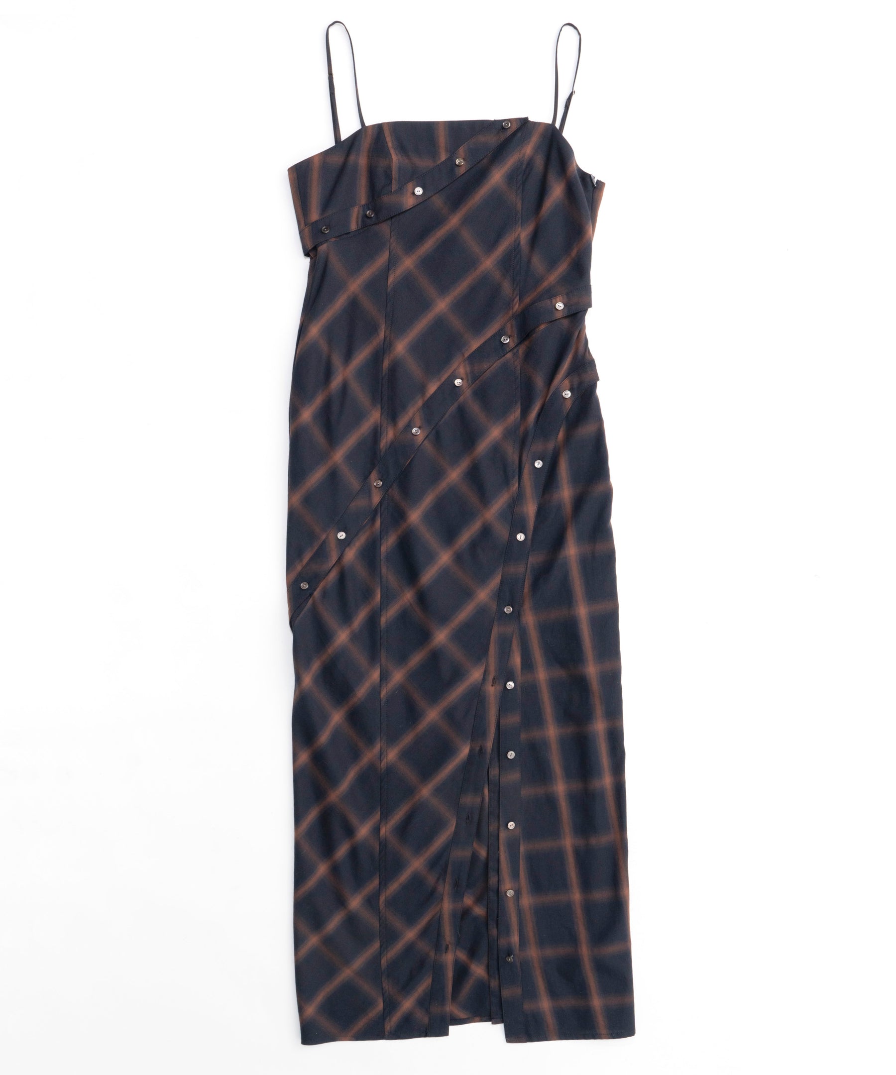 Button Slit Checkered Camisole Maxidresses