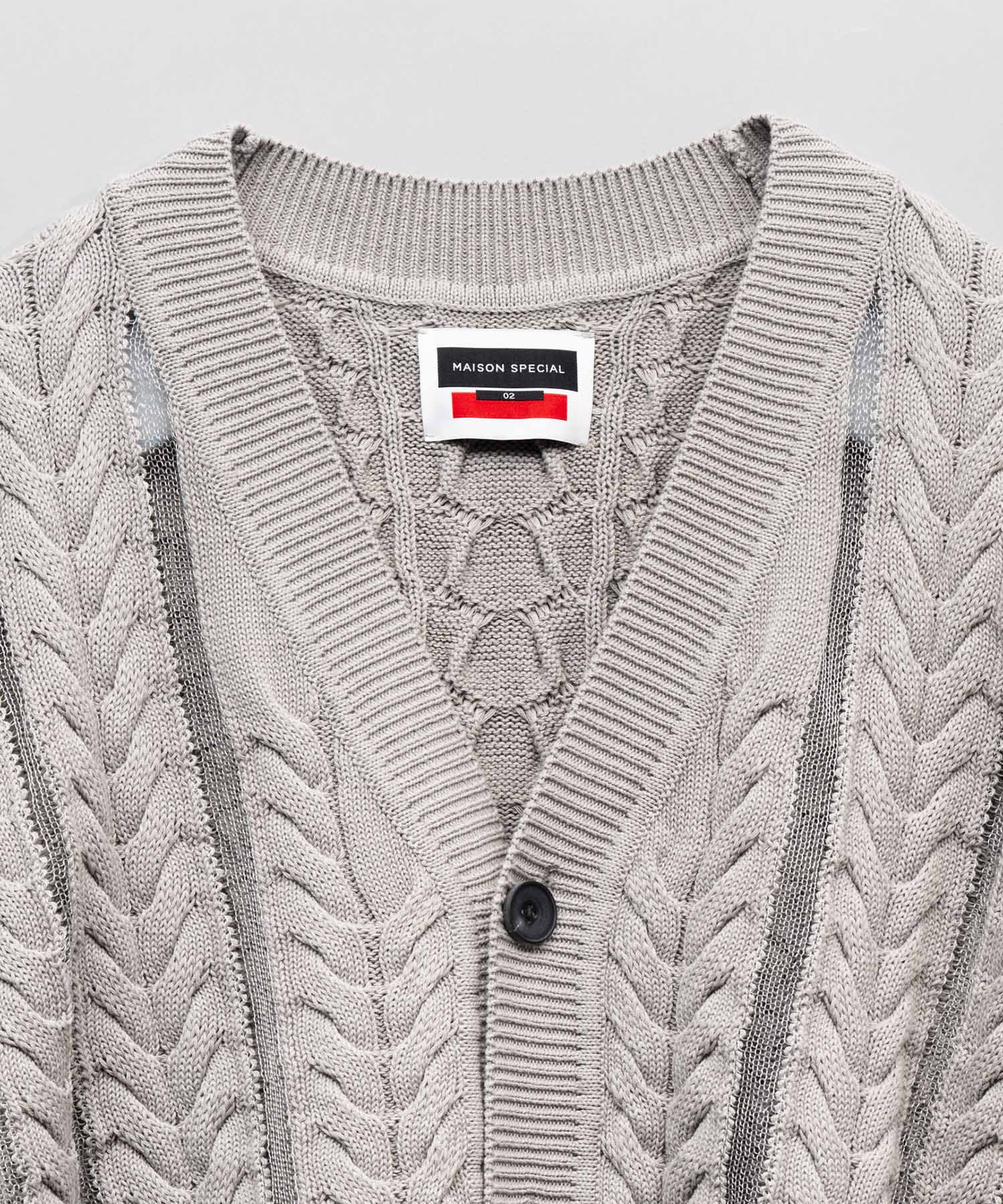 Cable Knitting Sheer Intarsia Prime-Over V-Neck Knit Cardigan