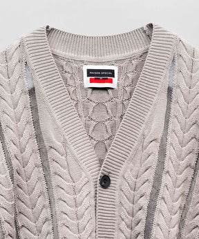 Cable Knitting Sheer Intarsia Prime-Over V-Neck Knit Cardigan