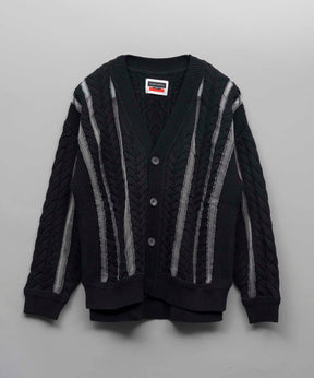 Cable Knitting Sheer Intarsia Prime-Over V-Neck Knit Cardigan