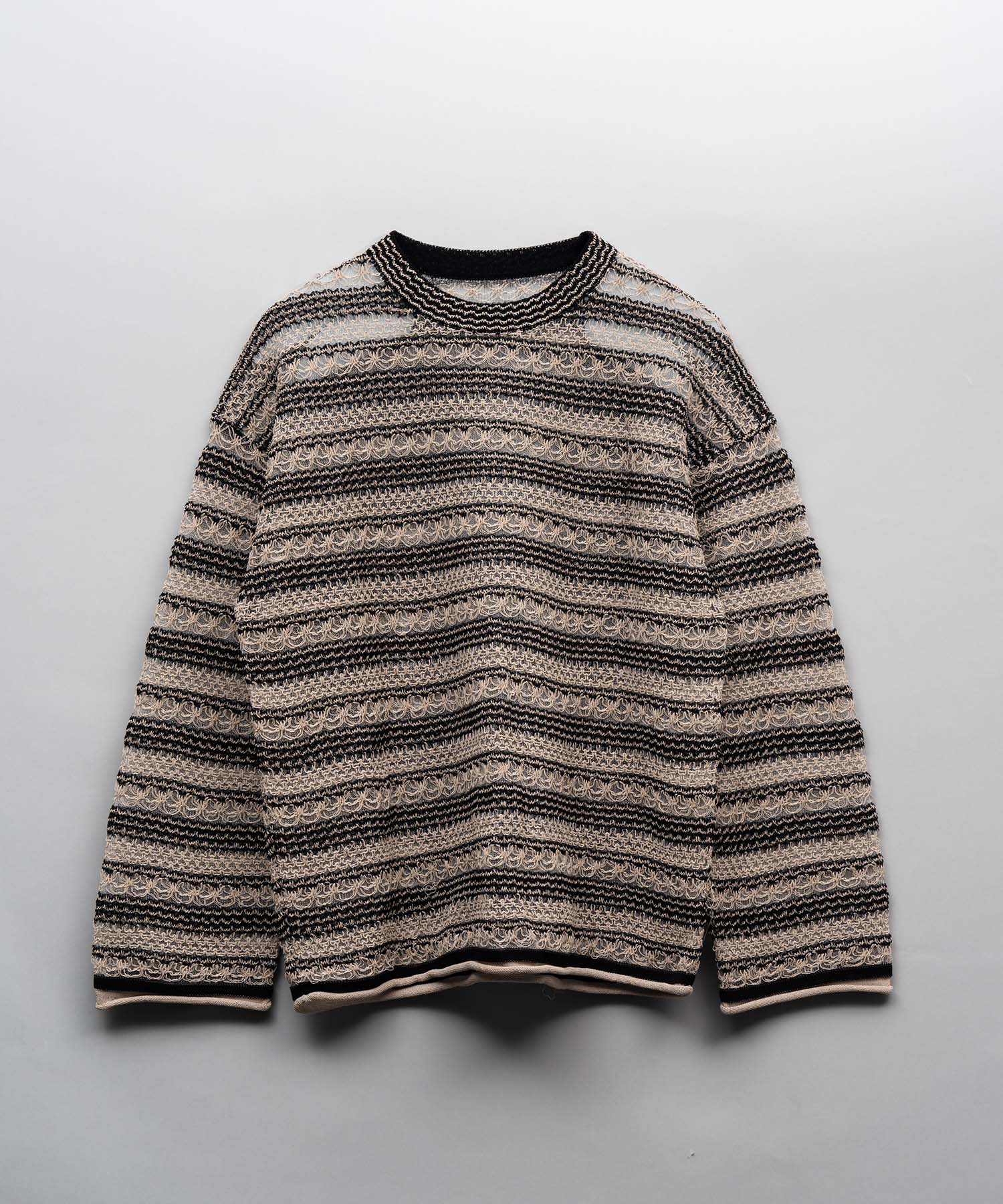 Prime-Over Sheer Border Crew Neck Knit Pullover