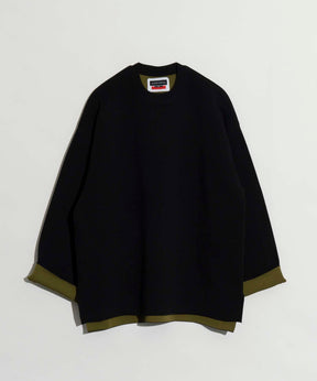 Double-Face Knit Prime-Over Reversible Crew Neck Pullover