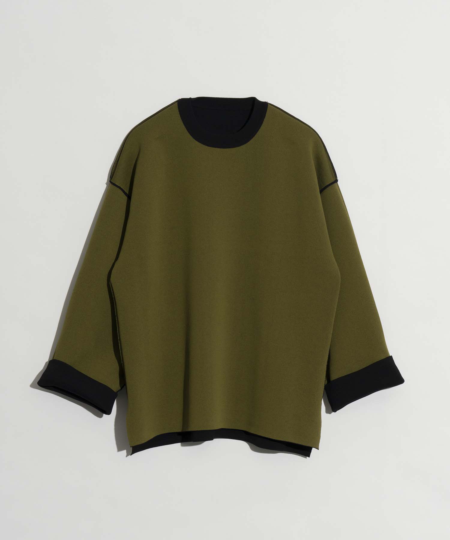 Double-Face Knit Prime-Over Reversible Crew Neck Pullover