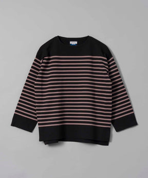 18G  Milan Ribs Border Prime-Over Boat Neck Knit Pullover