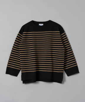 18G  Milan Ribs Border Prime-Over Boat Neck Knit Pullover