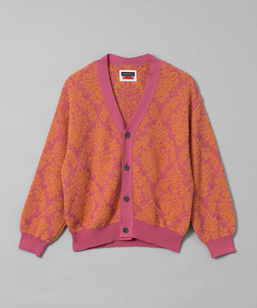 Damask Jacquard Prime-Over V-Neck Knit Cardigan