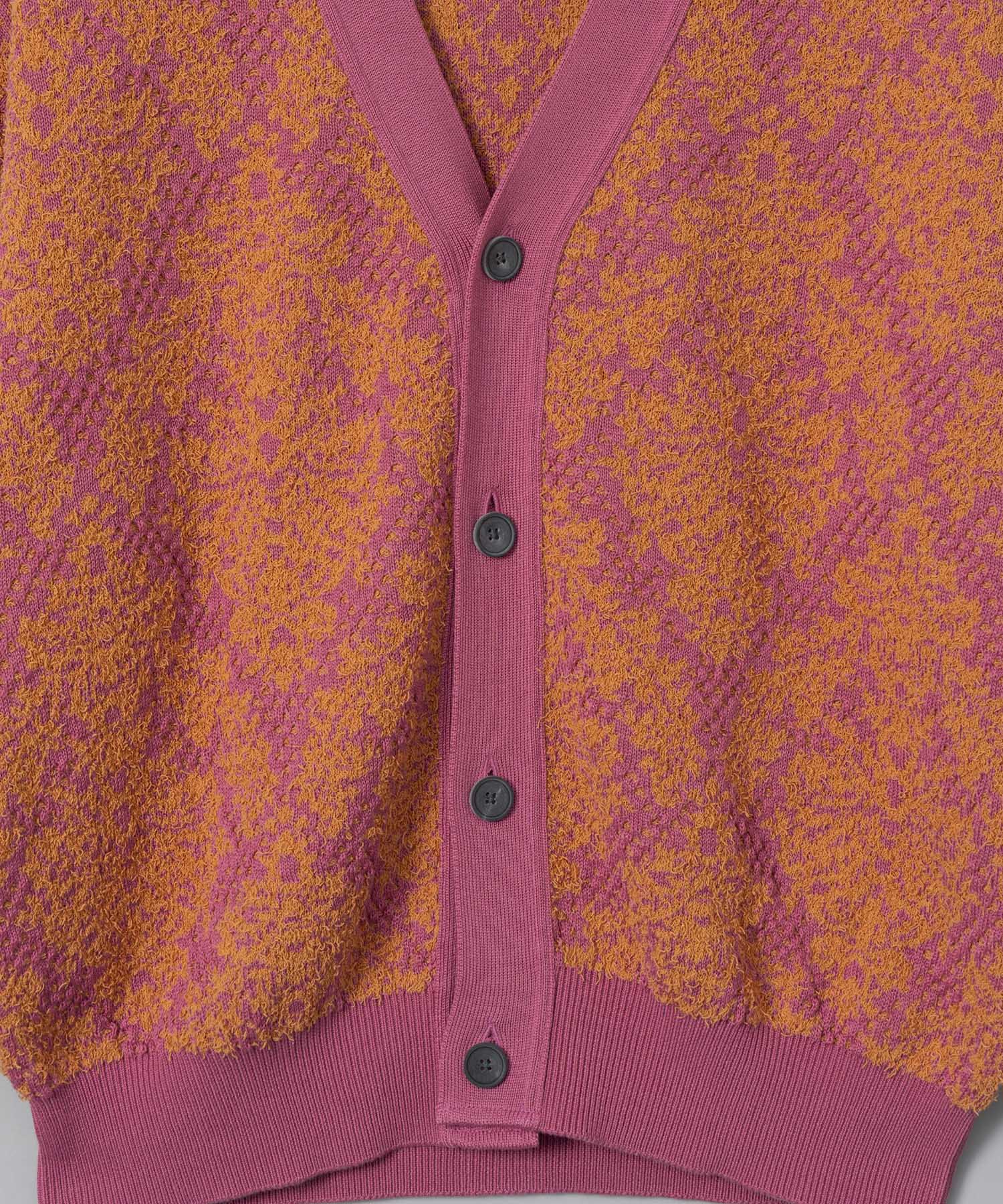 Damask Jacquard Prime-Over V-Neck Knit Cardigan