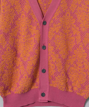 Damask Jacquard Prime-Over V-Neck Knit Cardigan