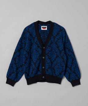 Damask Jacquard Prime-Over V-Neck Knit Cardigan