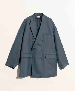 Prime-Over Wool Chambray Peaked Lapel Double Tailored Jacket